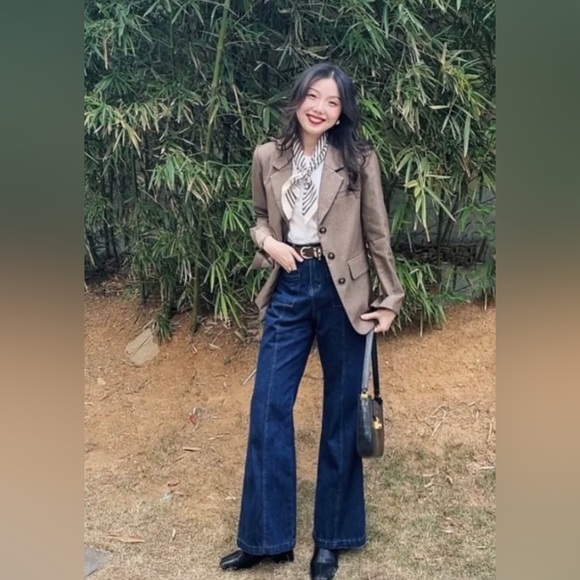 Flared cropped sailor jeans.Deep blue. Side S.Retro looking. - Picture 13 of 16